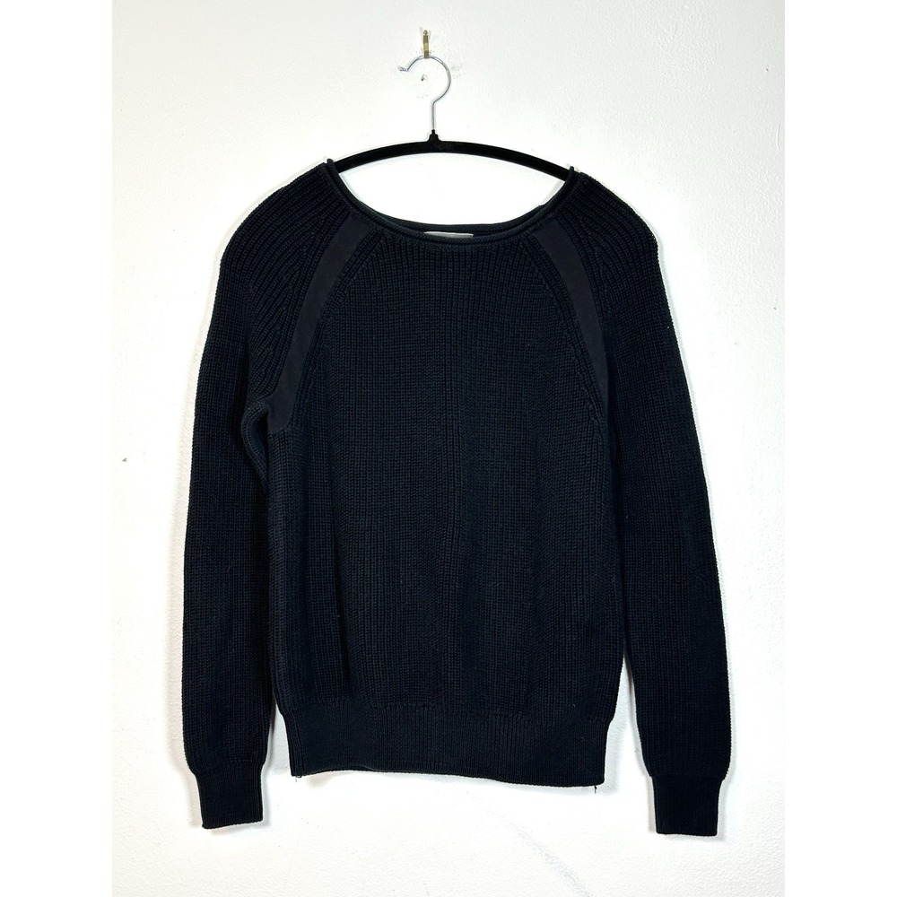 VINCE Black Sweater S/P Cotton Knit Raglan Suspension  Mesh Panes Fall Crew Neck